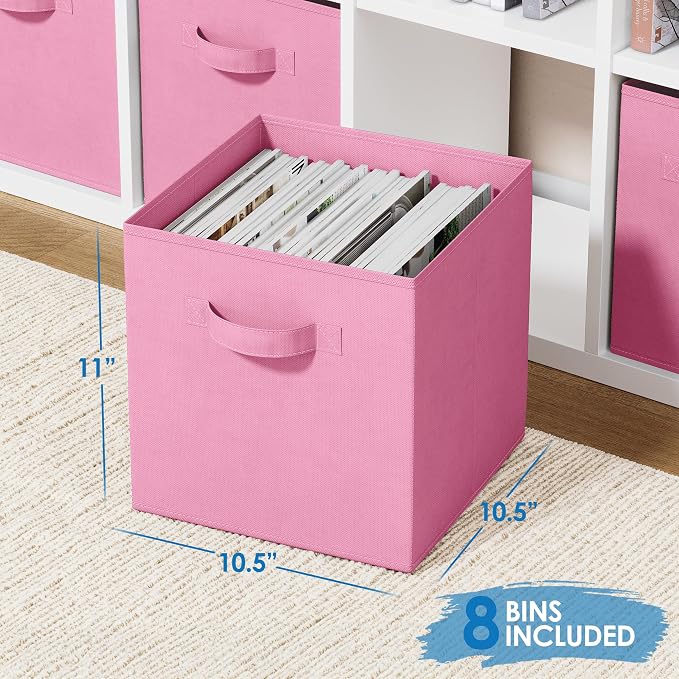 Storage Cubes - 11 Inch Cube Storage Bins (Set of 8). Fabric Cubby Organizer Baskets with Dual Handles | Foldable Closet Shelf Organization Boxes (Light Pink) - Image 2
