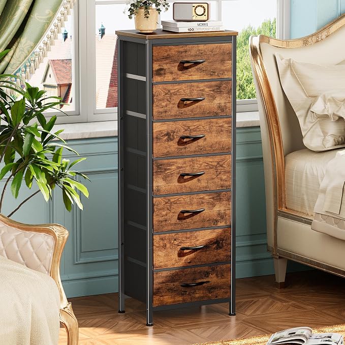 Huuger Tall Dresser for Bedroom, 7 Drawer Dresser & Chests of Drawers, Fabric Drawer for Closet, Bedroom, Night Stand, Metal Frame, Storage Tower with Fabric Bins, Rustic Brown - Image 4