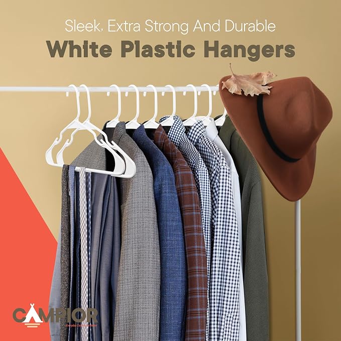 White Plastic Hangers 120 Pack– Heavy-Duty Plastic Hangers Slim and Space-Saving, Durable and Lightweight PP with Non-Slip Shoulder Notches for Slip Dresses, Suits, Jackets & Camisoles - Image 8