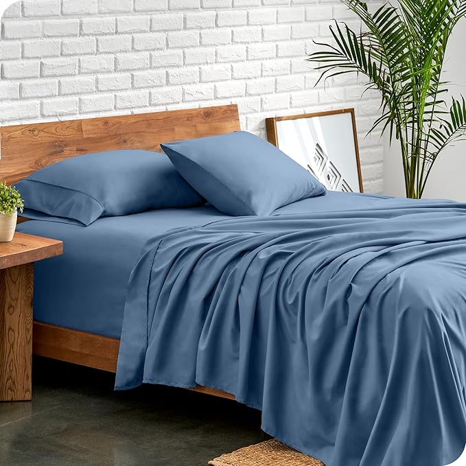 Bare Home Queen Sheet Set - 1800 Ultra-Soft Microfiber Queen Bed Sheets - Double Brushed - Deep Pockets - Easy Fit - 4 Piece Set - Bedding Sheets & Pillowcases (Queen, Coronet Blue)
