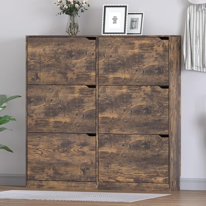 BORNOON Shoe Cabinet with 6 Flip Drawers, Slim Narrow Shoe Storage Cabinet, Freestanding Shoe Organizer for Entryway, Hallway, Foyer - Image 3