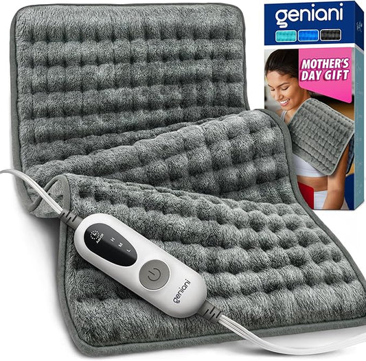 GENIANI Mothers Day Gifts for Mom – Electric Heating Pad for Back, Neck & Shoulders, Soft Microplush Electric Throw Heating Pad for Relaxation & Period Comfort, Fast Heating, Auto Shut Off, 12"x24"
