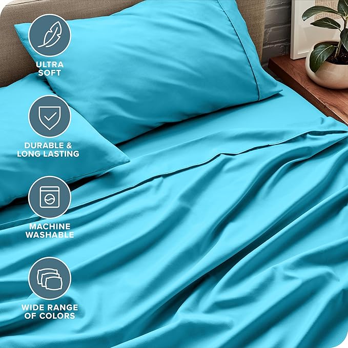 Bare Home Twin XL Sheet Set - 1800 Ultra-Soft Microfiber Twin Extra Long Bed Sheets - Double Brushed - Deep Pockets - Easy Fit - 3 Piece Set - Bedding Sheets & Pillowcases (Twin XL, Aqua)