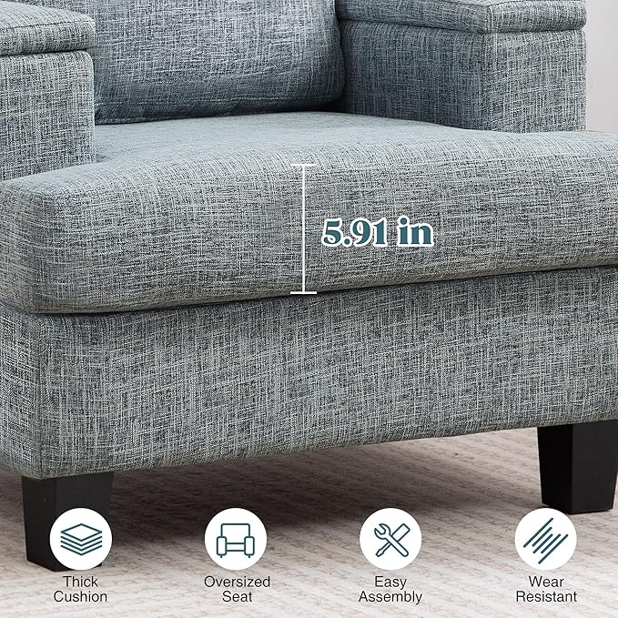 Modern Accent Chairs Set of 2 with Armrest Storage, Oversized Upholstered Reading Chairs, Comfy Large Armchairs, Fabric Single Sofa Chair for Living Room Bedroom (Bluish Grey)