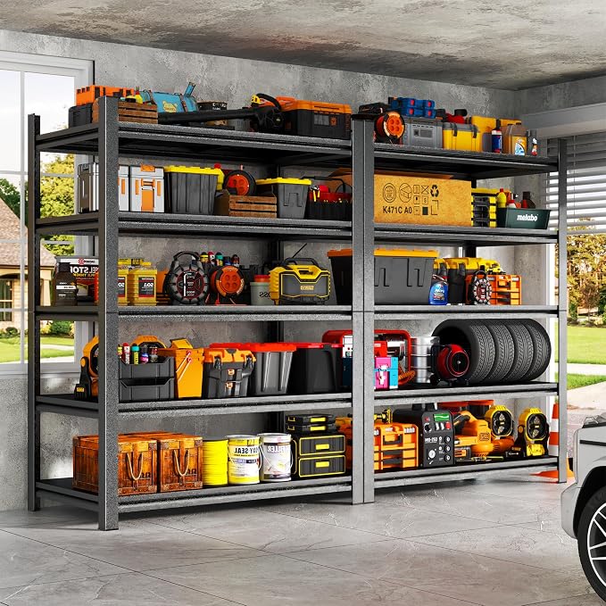 5-Tier Garage Shelving,77''H*40''W*16''D Metal Storage Shelf,2-in-1 Adjustable 3020 lbs Heavy Duty Shelves Unit,Upgraded Reinforced Double-Layer Columns for Garage Basement Kitchen Black - Image 2