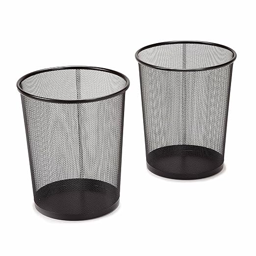 Seville Classics 2-Pack Steel Mesh Round Trashcan Wastebasket for Trash or Recycle in The Home, Office, or Garage, Black, 6 Gallon by SevilleClassics