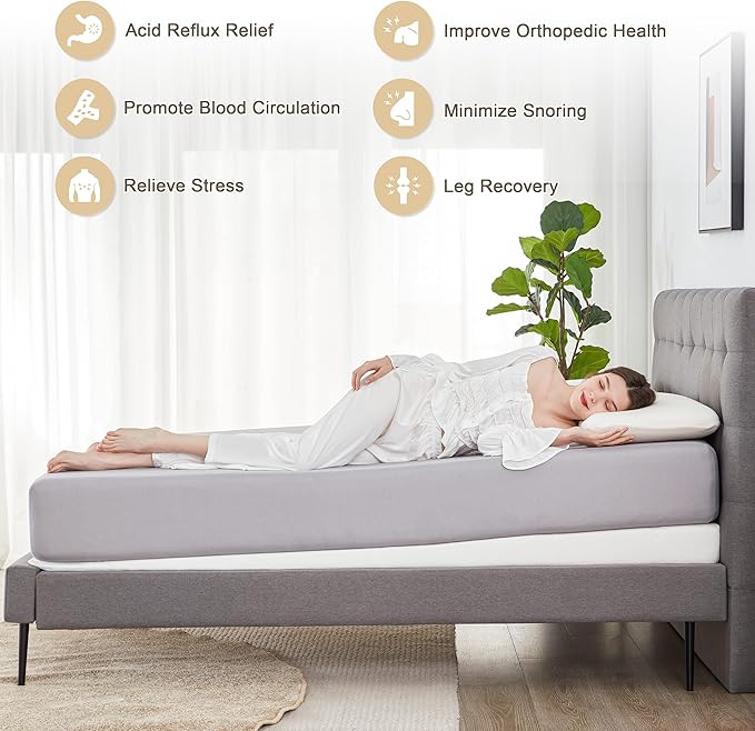 Wedge Mattress Elevator 5-Inch Inclined Mattress Topper for Acid Reflux, GERD, Neck & Back Pain, Snoring, Under Bed Wedge Mattress with Washable Cover & Non-Slip Bottom for Bedroom, Full