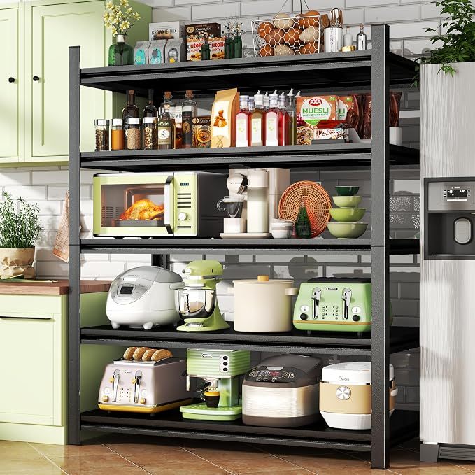 Metal Garage Shelving Unit, Heavy Duty 5-Tier Adjustable Storage Rack, Steel Shelving, 3020 lbs Capacity, Industrial Shelves for Heavy Tools and Equipment, Ideal for Garage, Basement, Black, 77" - Image 2