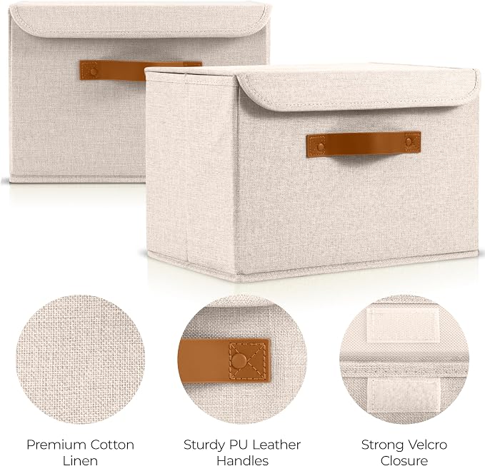 ZICOTO Decorative Linen Storage Boxes with Lids - Large Set of 2 Organizer Bins for Your Home Decor - The Perfect Container to Safely Store Photos, Documents and Memory Box Keepsakes in Style - Image 4