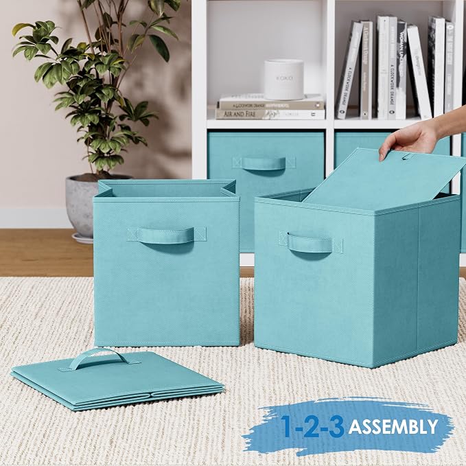 Storage Cubes Pack Of 8 - Standard Size Cube Storage Bin 10.5x10.5x11 With Dual Handles For Easy Carrying- Fabric Storage Bins Collapsible (Blue) - Image 6