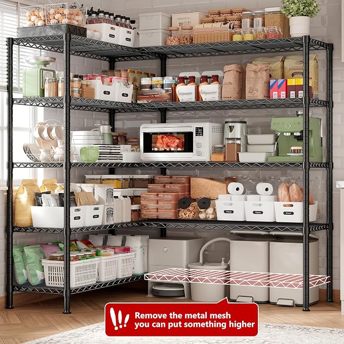 REIBII 70" W Storage Shelves Load 1600LBS,Metal Shelving 5-Tier Wire Shelving Unit Garage Shelving for Storage Adjustable Metal Shelves for Pantry Kitchen Garage Commercial, 70" W*15.8" D*72.4" H - Image 5