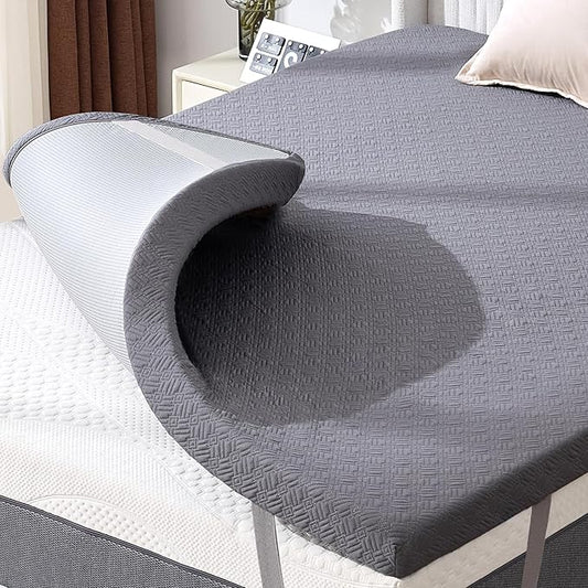 BDEUS 2 Inch Mattress Topper King Size, Soft Memory Foam for Back Pain Relief, Breathable Bed Topper with Dark Grey Cover, CertiPUR-US Certified