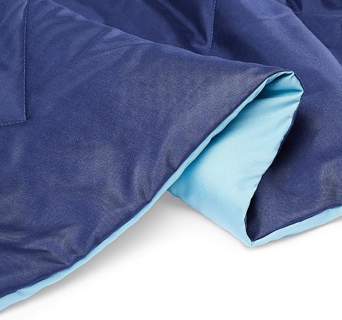 Amazon Basics Soft Reversible Lightweight Microfiber Comforter, Washable, Warm All Season Blanket, Full/Queen, Navy/Sky Blue