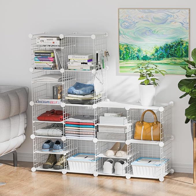 Wire Cube Storage Organizer, 12 Cubes Converted into 14 Cubes, Sturdy Metal Grids Storage Shelf Closet Shelving Units and Storage, Shelves for Bedroom LIvingroom Office - Image 2