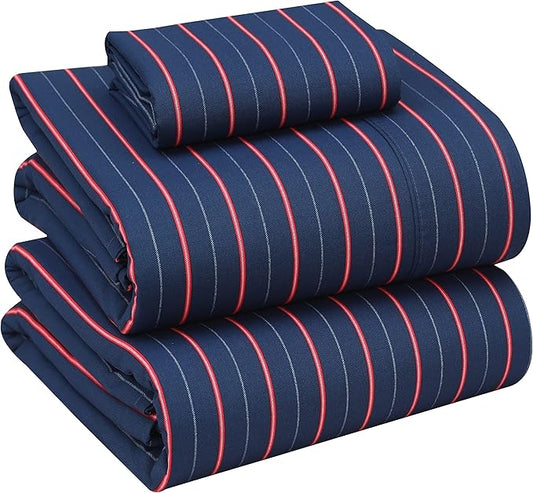 RUVANTI 100% Cotton Sheets – Twin Size Percale Bedding, Cooling & Breathable Floral Design, Durable with a Crisp, Soft & Comfortable Feel, 16" Deep Pocket, 3-Piece Set, Nautical