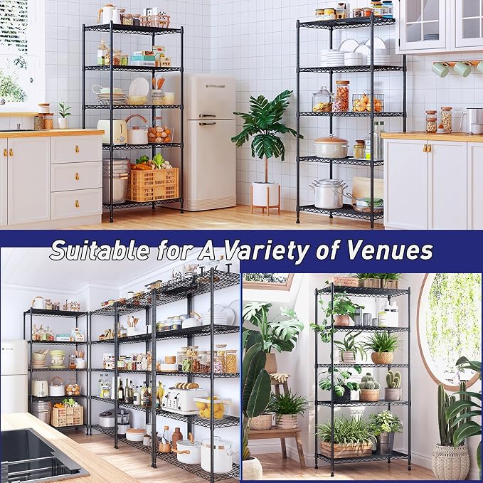 Romorgniz Storage Shelves Adjustable Metal Shelving Unit 5 Tier Wire Shelving,1010LBS Pantry Shelves Sturdy Steel Wire Shelf for Laundry Bathroom Kitchen Pantry, 13.6" D x 21.5" W x 59.4" H, 2PCS - Image 8