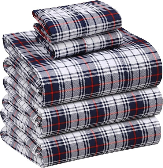 RUVANTI 100% Cotton Sheets – Split King Size Percale Bedding, Cooling & Breathable Floral Design, Durable with a Crisp, Soft & Comfortable Feel, 16" Deep Pocket, 5-Piece Set, Prussian