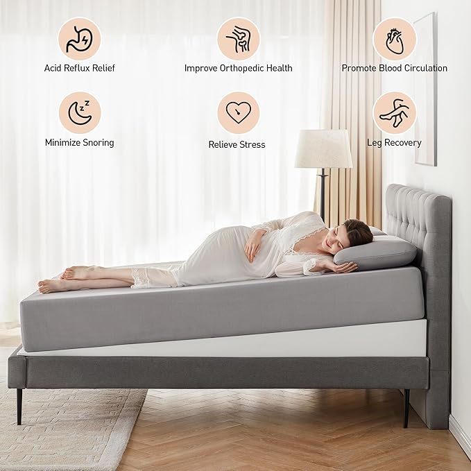 Mattress Wedge Only, 7-Inch Twin Inclined Bed Wedge Mattress Topper for Acid Reflux, GERD, Neck & Back Pain, Snoring, Adjustable Elevator Under Mattress Support for Bedroom