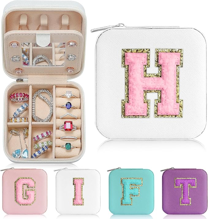 Parima Jewelry Case for Women Girls, H Initial Jewelry Boxes | Small Jewelry Box | Jewelry Cases for Her | Travel Gifts for Women Girl - Letter H, White by PARIMA