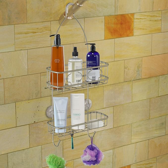 Simple Houseware Bathroom Hanging Shower Head Caddy Organizer, Silver (24 x 10.2 x 4.25 inches) - Image 5