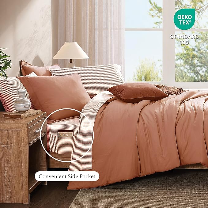 Monbix Queen Comforter Set - 7 Pieces Autumn Leaf Prewashed Bed in a Bag Queen Bedding Sets with Comforters, All Seasons Ultra Soft Comforter Bed Set with Sheets,Pillowcases & Shams