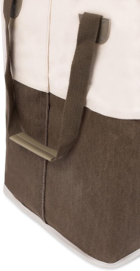 BIRDROCK HOME Square Cloth Laundry Hamper with Handles - Dirty Clothes Sorter - Easy Storage - Foldable - Brown and White Canvas - Image 2
