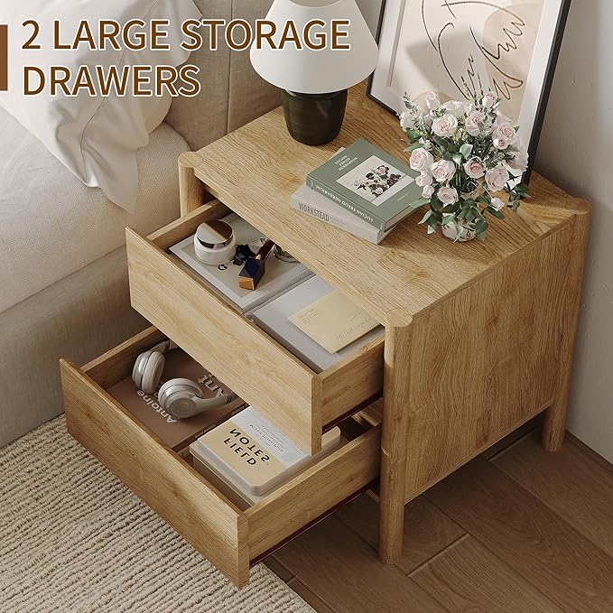 CHUWELL 3-Piece Bedroom Dresser Set-6 Drawer Dresser & 2 Nightstands,47" Wide Dresser and Night Stands with Solid Wood Cylindrical Legs,Rustic Wooden Storage for Bedroom(Oak)