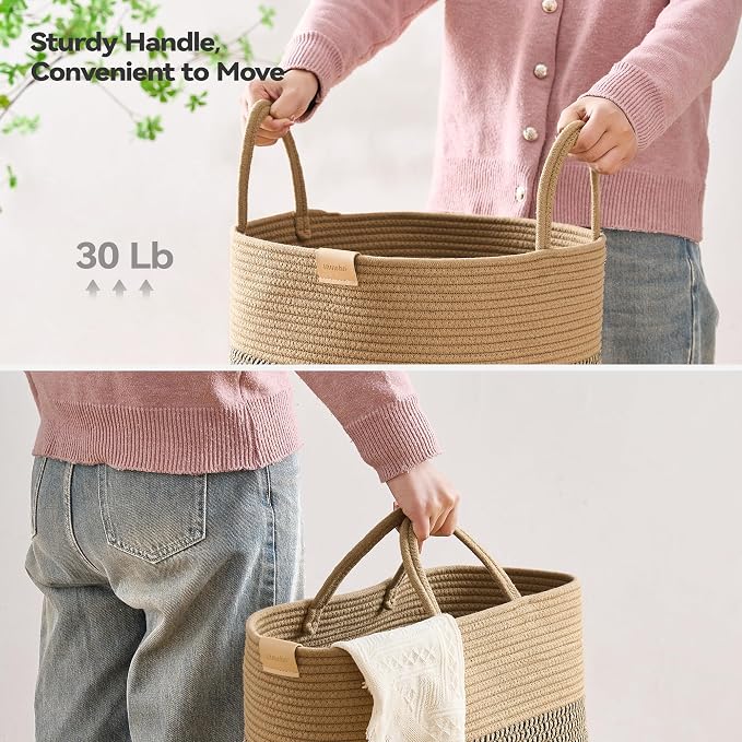 Nunsino Laundry Hamper 62L,Large Laundry Basket for Clothes,Decorative Storage Basket for Blankets,Cotton Rope Woven basket for bedroom,Dark Brown - Image 4