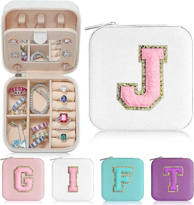 Parima Travel Jewelry Organizer Box for Girls & Women | Personalized Jewelry Boxes | Necklace, Earring & Ring Box - Letter J, White by PARIMA