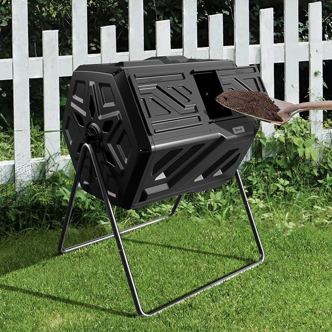 Werph 43 Gallon Compost Bin with Gloves, Fast Assembly & Easy Setup Outdoor Compost Tumbler, Updated Dual Chamber Tumbling Composter for Garden, Kitchen, and Yard Waste, Black - Image 2