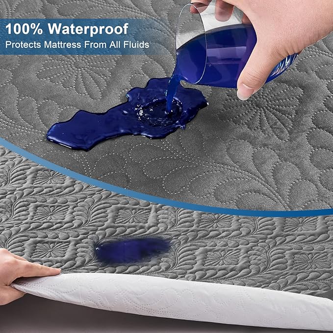 Sufdari Twin Quilted Fitted Waterproof Mattress Cover, Breathable & Noiseless Mattress Pad, Ultra Soft Bed Cover Fits Up to 8-18" Deep Pocket