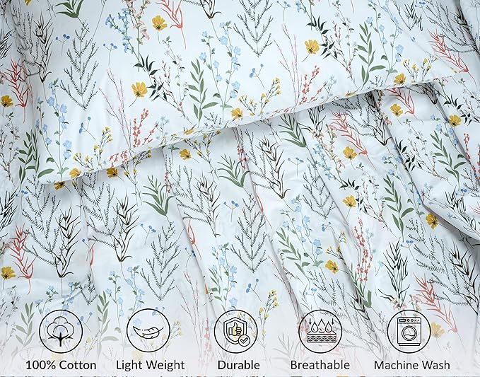 RUVANTI 100% Cotton Sheets – Twin Size Percale Bedding, Cooling & Breathable Floral Design, Durable with a Crisp, Soft & Comfortable Feel, 16" Deep Pocket, 3-Piece Set, Aroma