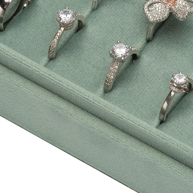 Velvet Ring Organizer Display Tray Jewelry Box Earring Holder Case for Wedding Birthday Christmas Day (Emerald Green) - Image 3
