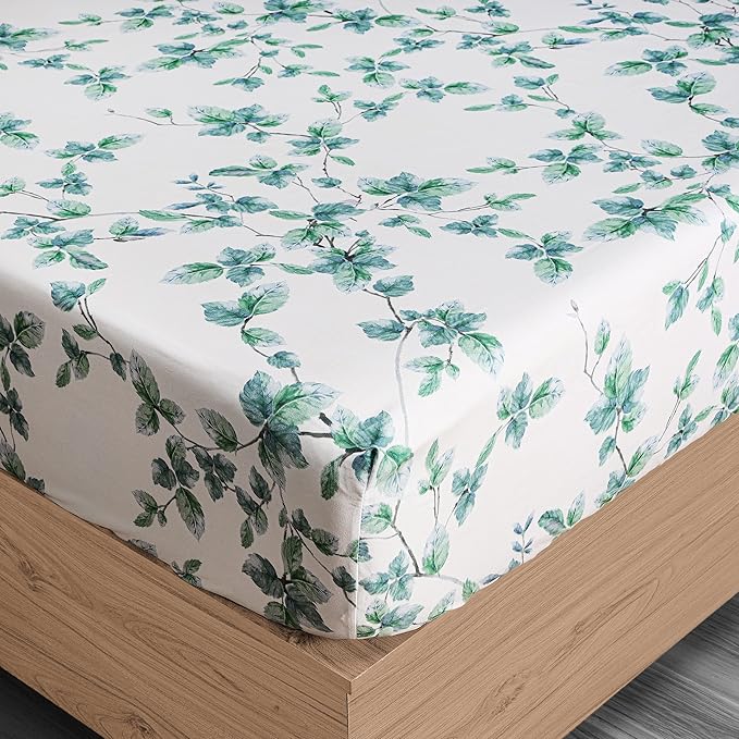 Utopia Bedding Queen Sheet Set, Soft Microfiber 4 Piece Bed Sheets with 15" Deep Pocket - Easy Care Brushed Microfiber (Leaves Mint - Green)