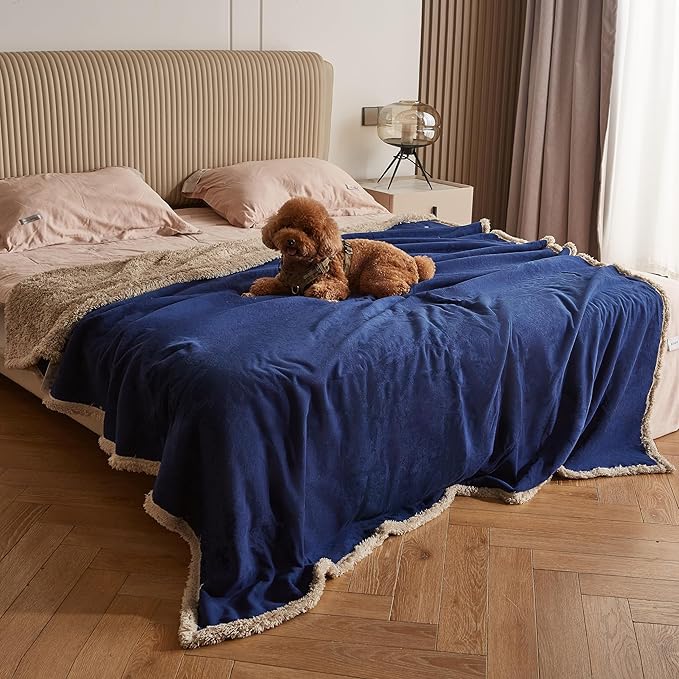 Catalonia Waterproof Bed Blanket, Washable Leakproof Bed Cover, Reversible Protector Blanket for Couch Sofa, Stain Proof Blanket Pad for Adults, 80X60 inches, Navy