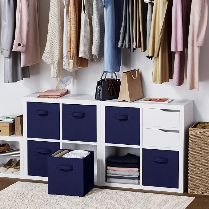 Storage Cubes Pack Of 8 - Standard Size Cube Storage Bin 10.5x10.5x11 With Dual Handles For Easy Carrying- Fabric Storage Bins Collapsible (Navy) - Image 7