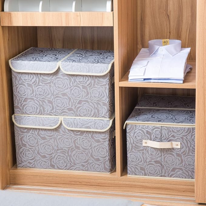 PRANDOM Large Foldable Storage Bins with Lids Fabric Decorative Storage Box Cubes Organizer Containers Baskets with Cover Handles Removable Divider for Home Bedroom Closet 17.3x11.8x9.8 Inch 3 Pack - Image 2