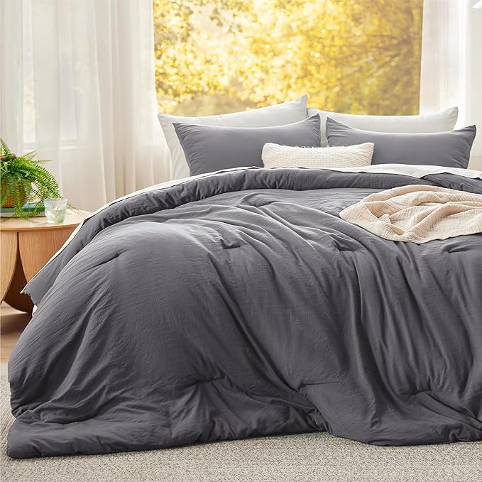 Bedsure Super King Plus Comforter Set, Dark Grey Soft Prewashed Bedding for All Seasons, 3 Pieces GentleSoft™ Bed Set, 1 Lightweight Comforter (128"x120") and 2 Pillowcases (20"x36")