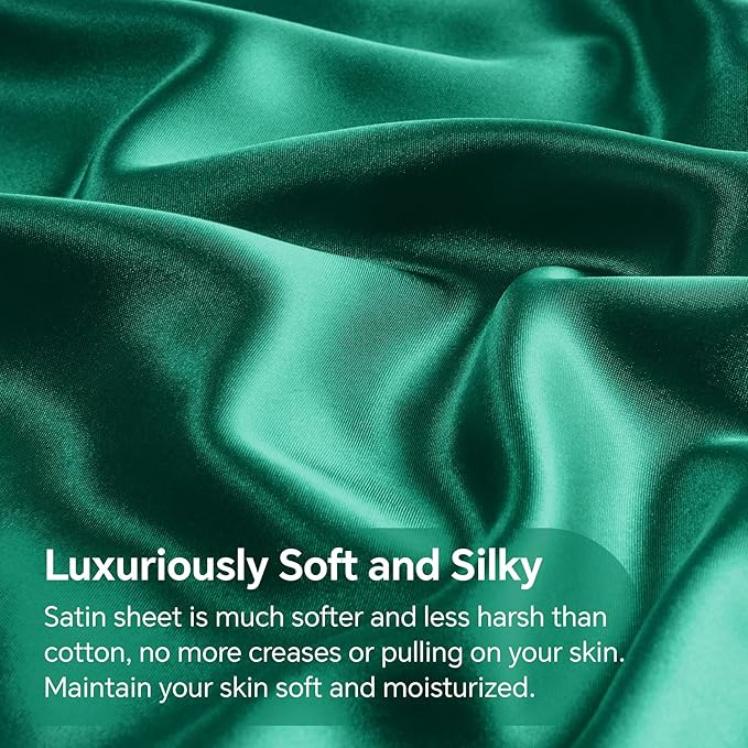 BEDELITE Satin Sheets Twin XL Size Bed Set, Luxury Soft Dark Green Sheets for Hair and Skin, Similar to Silk Bed Sheets Set 3 Pieces with 1 Deep Pocket Fitted Sheet, 1 Flat Sheet, and 1 Pillowcase