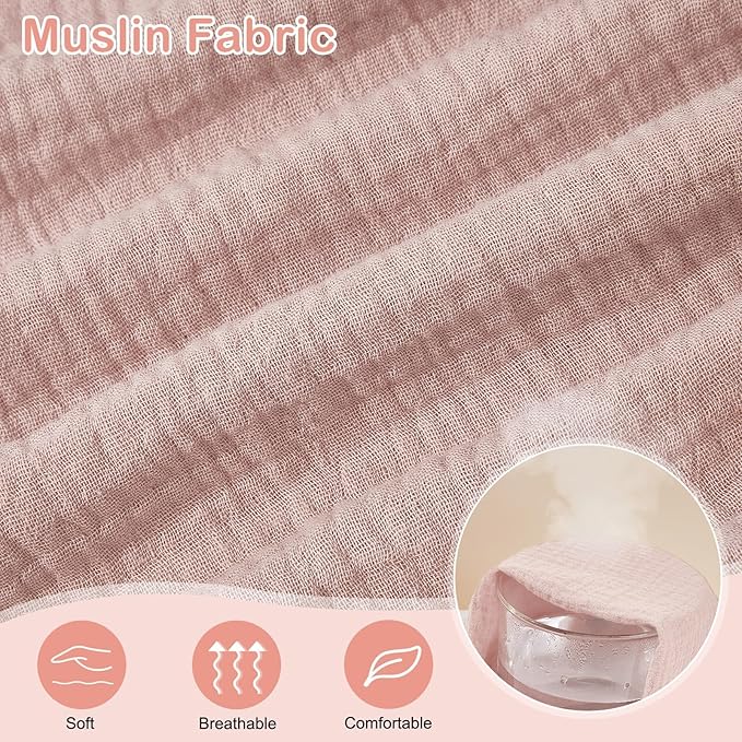 Basumee Muslin Bassinet Sheets for Baby Girl Boy 2 Pack Soft Breathable Baby Bedside Bassinet Fitted Sheets with Bottom Elastic Band Mattress Cover for Rectangle Oval Hourglass Bassinets