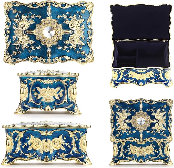 Hipiw Vintage Jewelry Organizer Box - Metal Trinket Storage Box Ornate Treasure Chest Box Jewelry Decorative box Keepsake Gift Box Case for Women,4.9"x3.4"x2.7" - Image 4