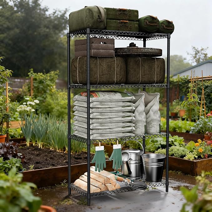 M MZG 2400LBS 35.5" W Standing Shelf Units Wire Rust-Proof Outdoor Storage Shelving 4-Tier Utility Shelving Unit for Garden Home,Kitchen,Office Dark Grey 17.7" D x 35.5" W x 59.4" H - Image 2