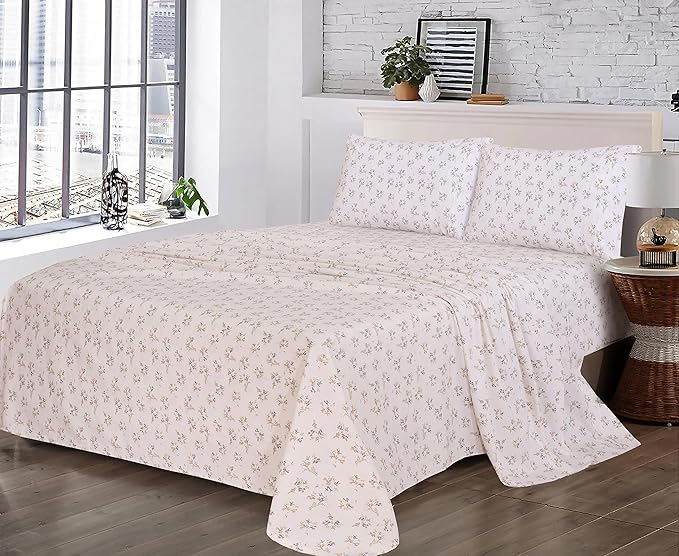 RUVANTI 100% Cotton Sheets – Queen Size Percale Bedding, Cooling & Breathable Floral Design, Durable with a Crisp, Soft & Comfortable Feel, 16" Deep Pocket, 4-Piece Set, Twin Spring