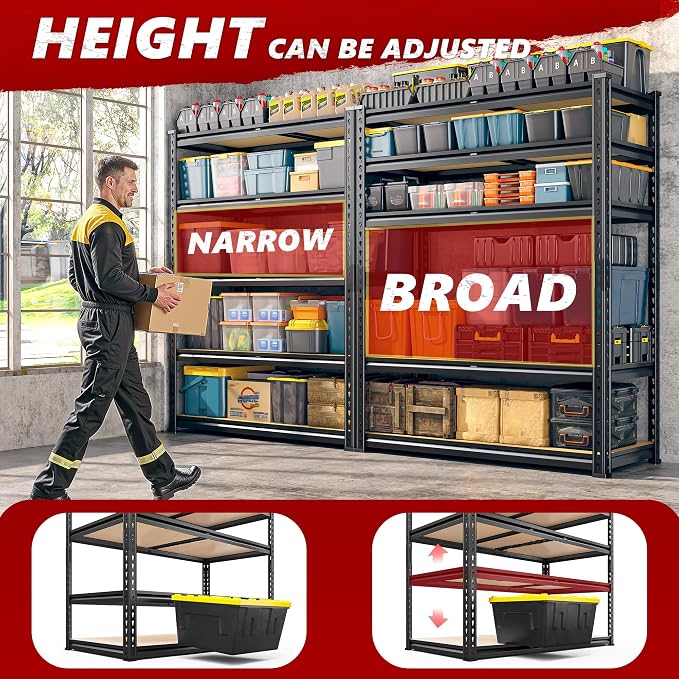 REIBII 2400LBS Garage Shelving Heavy Duty 5 Tier Storage Shelves Adjustable Garage Shelves, Utility Rack Shelf, Shelving Units for Storage Warehouse Pantry Closet, 35.5" W x 11.9" D x 72" H, 2 Pack - Image 5