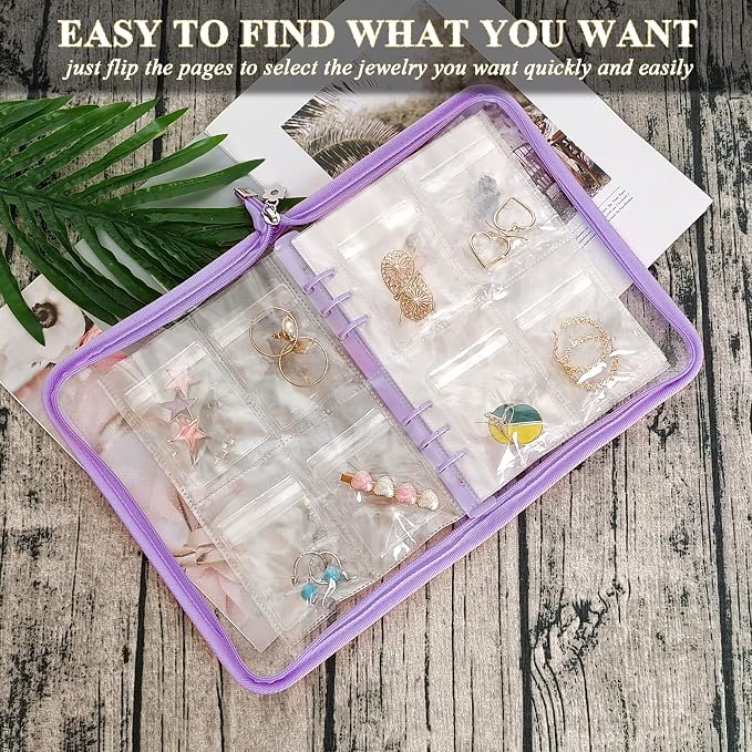 Earring Organizer Case Travel Jewelry Organizer Transparent Jewelry Storage Book for Necklace Bracelet Ring Holder with Small Clear Zippered Pouch - Image 2