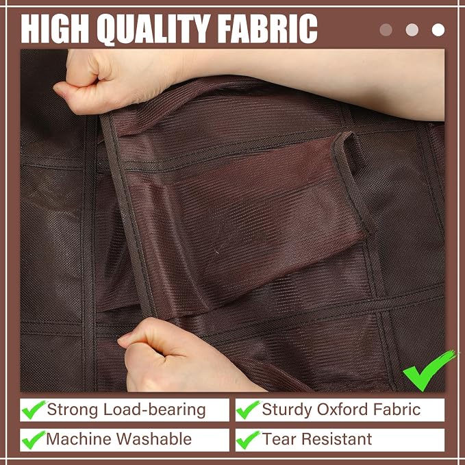 Windyun 40 Over the Door Shoe Organizer Large Breathable Mesh Pockets Hanging Shoe Rack for Closet Brown Behind Door Hanger Storage Holder Nonslip Hooks for Women Men Entryway Bedroom Utility Room - Image 5