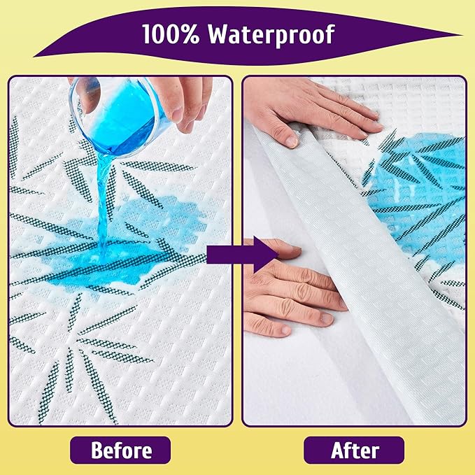 Queen Size Waterproof Mattress Protector, Breathable and Cooling Queen Mattress Pad Cover, Fitted Sheets Style, 6-18 inches Deep Pockets