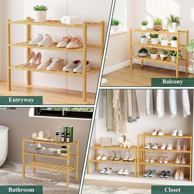 Smiry Shoe Rack, 5 Tier Long Bamboo Shoe Organizer, Stackable Free Standing Wooden Shoe Storage Shelf for Closet, Entryway, Front Door Entrance, Natural - Image 5