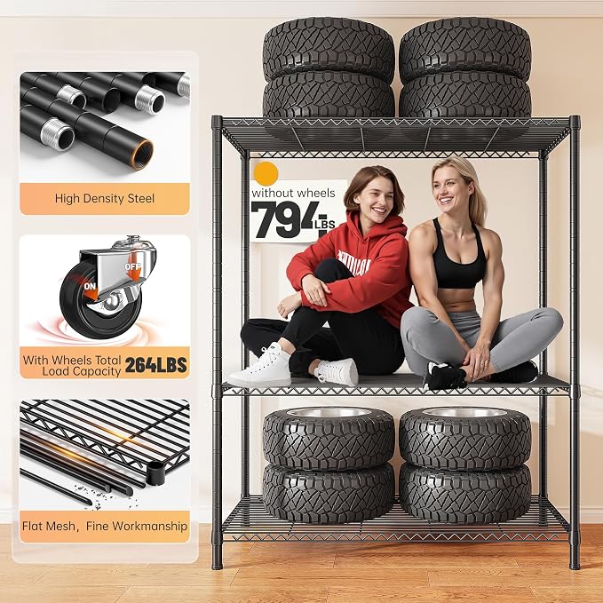 REIBII 4-Tier Storage Shelves Wire Shelving Unit with Cover & Wheels, Heavy Duty Metal Shelving for Dorm Storage Shelves, Garage Storage Rack Commercial Shelf, Pantry, Kitchen, 36" W*14.3" D*56.5" H - Image 4