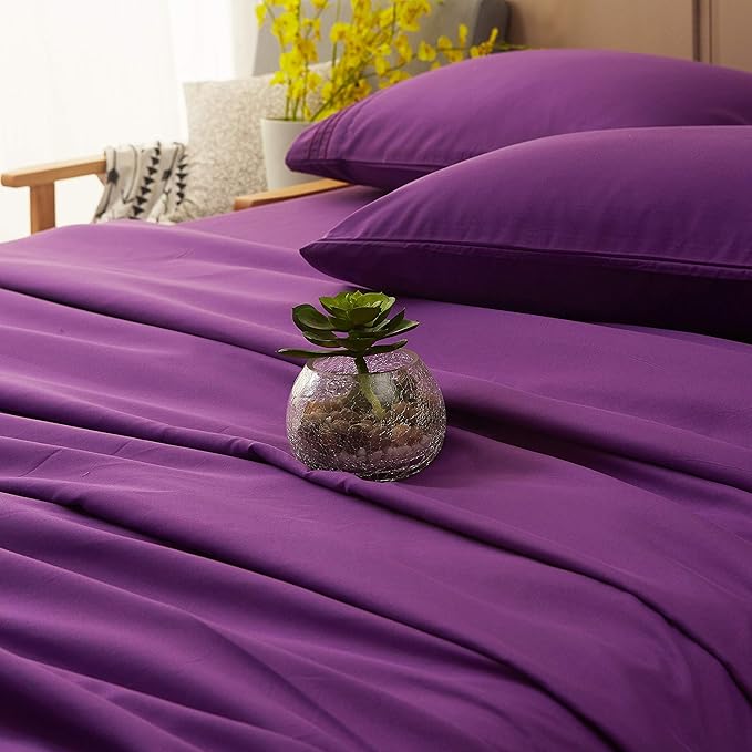 SONORO KATE Sheets Super Soft Microfiber 1800 Thread Count 18 Inch Deep Pocket 4 Piece Queen Size Purple